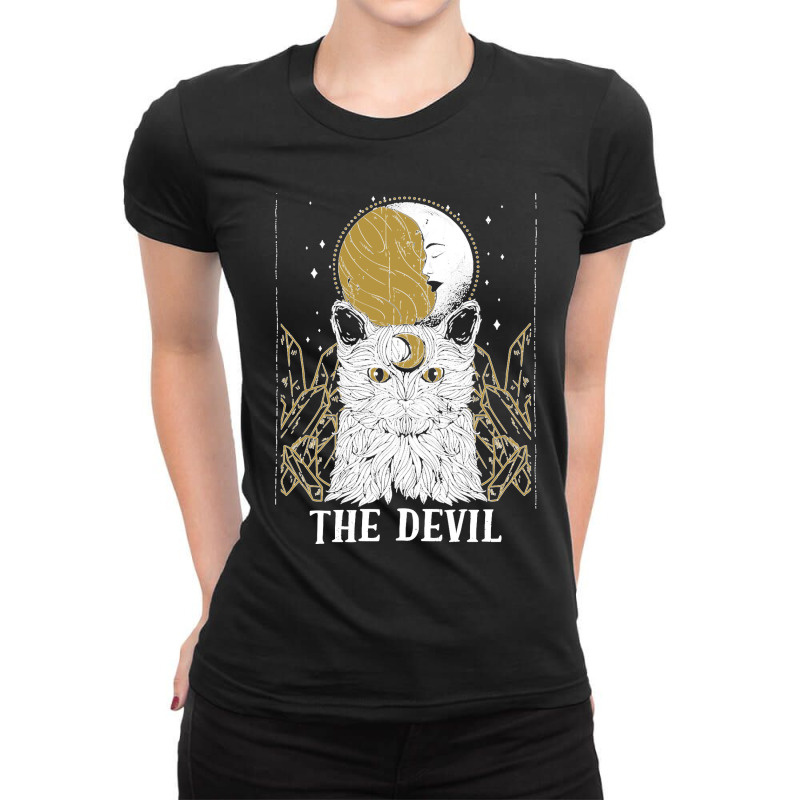 Devil Cat Moon Tarot Card Pagan Goblincore Goth Occult Sweatshirt Ladies Fitted T-Shirt by MICHAELFRANCISSMITH | Artistshot