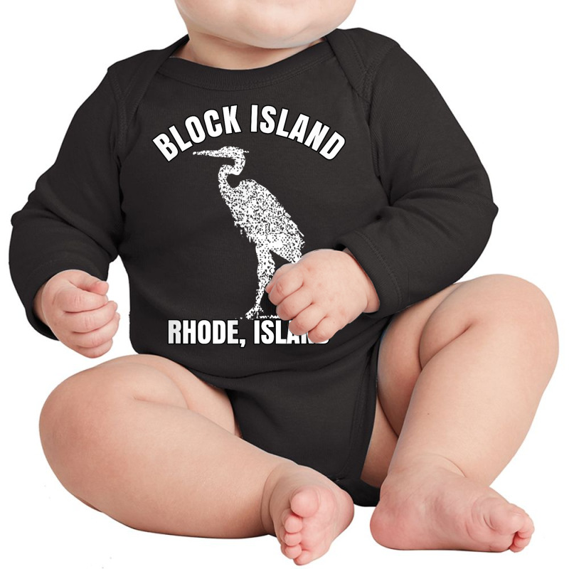 Block Island Rhode Island Shirt Light Vintage Distress Crane T Shirt Long Sleeve Baby Bodysuit by cm-arts | Artistshot