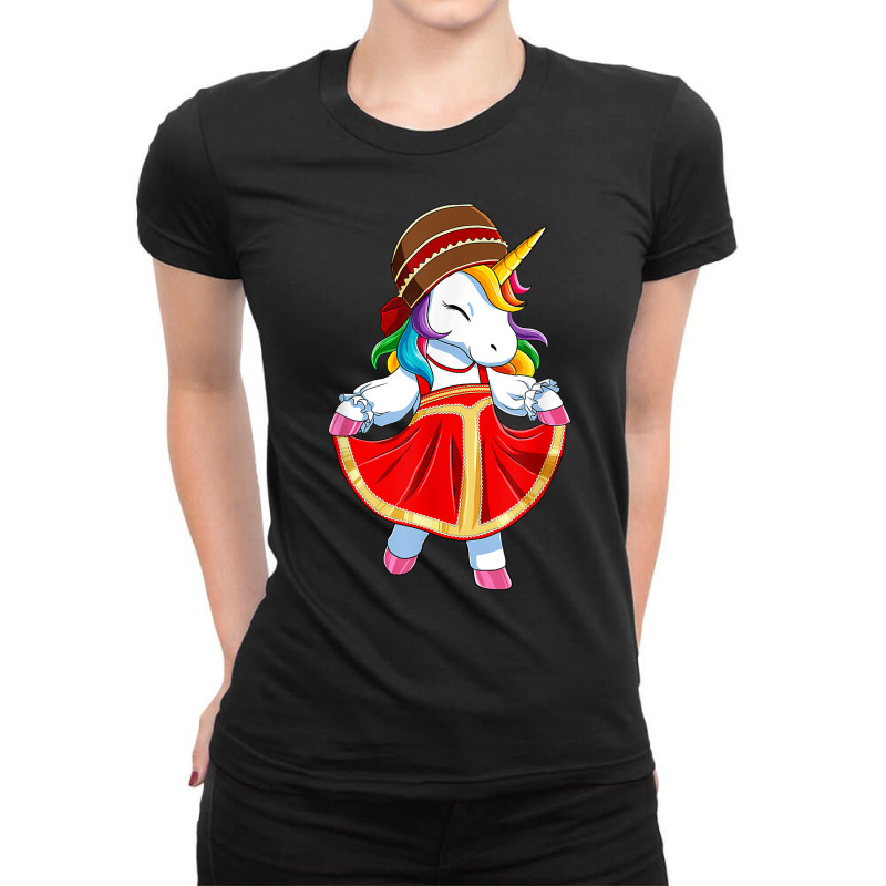 Russia Unicorn In Russian Traditional Costume Sarafan T Shirt Ladies Fitted T-Shirt by tuftsmirussom | Artistshot