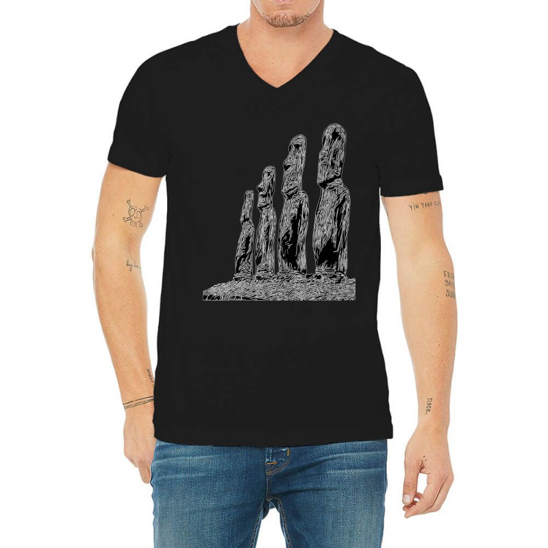 Easter Island Moai Statue Monolith World Mystery V-neck Tee | Artistshot