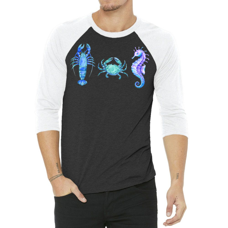 Crustaceancore Ocean Blush Crustacean Lobster Crab Seahorse 3/4 Sleeve Shirt | Artistshot