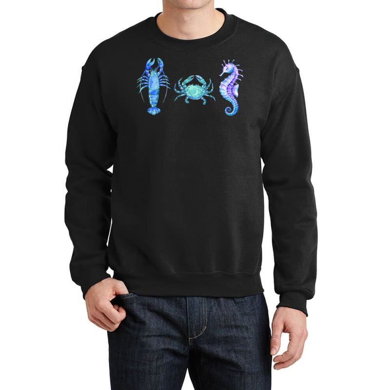 Crustaceancore Ocean Blush Crustacean Lobster Crab Seahorse Crewneck Sweatshirt | Artistshot