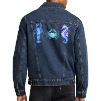 Crustaceancore Ocean Blush Crustacean Lobster Crab Seahorse Men Denim Jacket | Artistshot