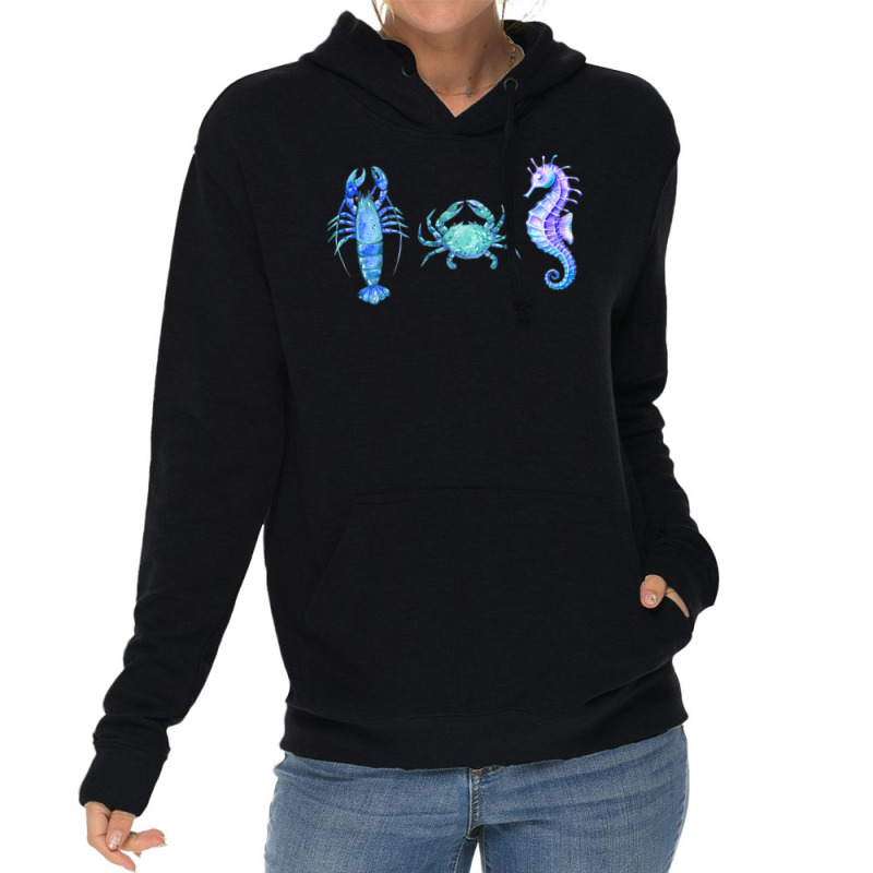 Crustaceancore Ocean Blush Crustacean Lobster Crab Seahorse Lightweight Hoodie | Artistshot