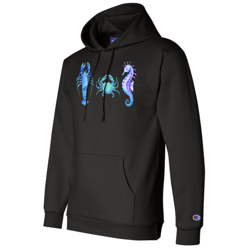 Crustaceancore Ocean Blush Crustacean Lobster Crab Seahorse Champion Hoodie | Artistshot