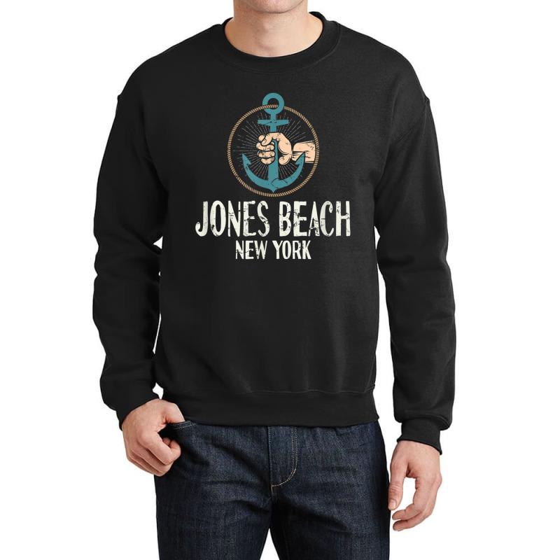 Jones Beach New York Boat Anchor T Shirt Distressed Crewneck Sweatshirt by cm-arts | Artistshot