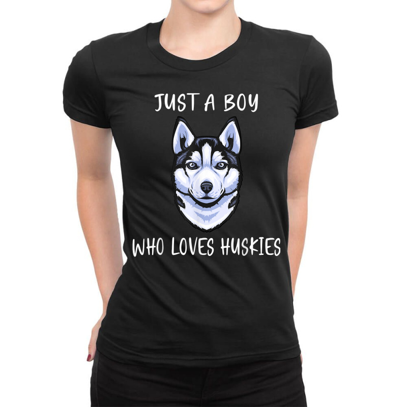 Siberian Husky Puppy Just A Boy Who Loves Husky T Shirt Ladies Fitted T-Shirt by cm-arts | Artistshot