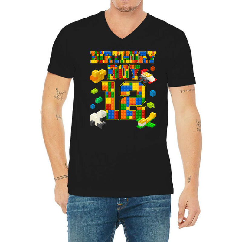 12 Years Old Block Building Boy 12th Birthday Master Builder V-neck Tee | Artistshot