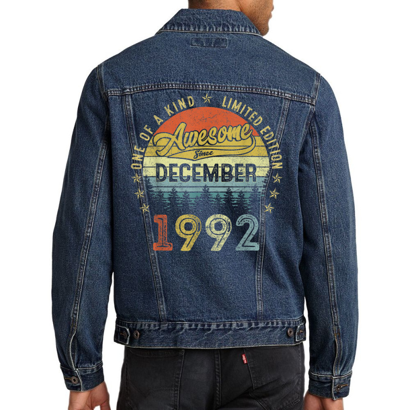 30 Years Old Awesome Since December 1992 30th Birthday Gift Men Denim Jacket | Artistshot