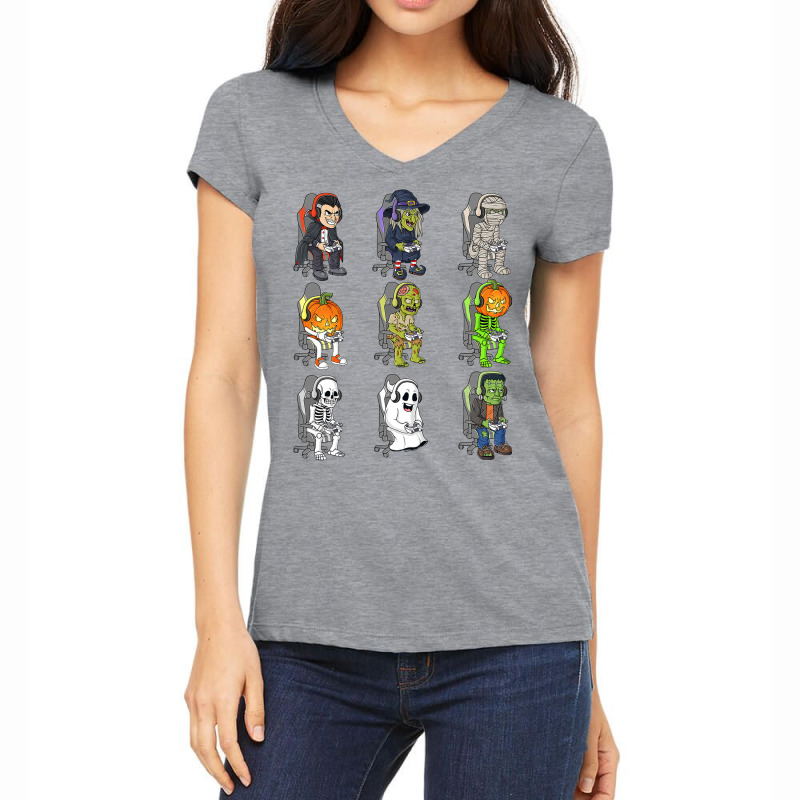 Gamer Halloween Skeleton Vampire Gaming Mummy Boys Kids Teen Women's V-Neck T-Shirt by Jennifer90 | Artistshot