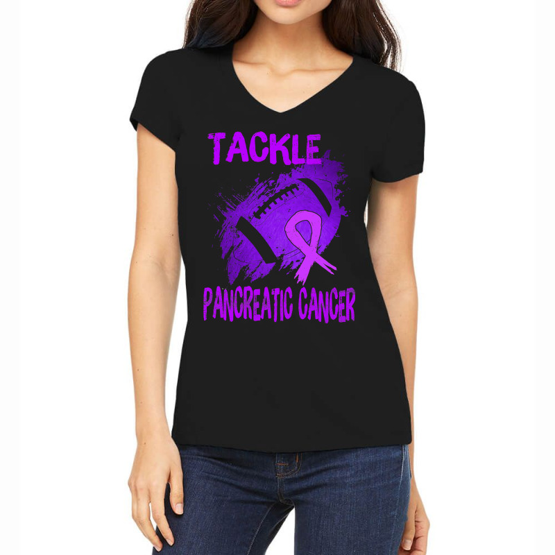 Football Tackle Pancreatic Cancer Awareness Month Women's V-Neck T-Shirt by peafowl | Artistshot