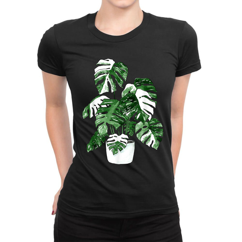 Variegated Monstera Deliciosa Variegata House Plant Ear Ladies Fitted T-Shirt by LaynieWash | Artistshot