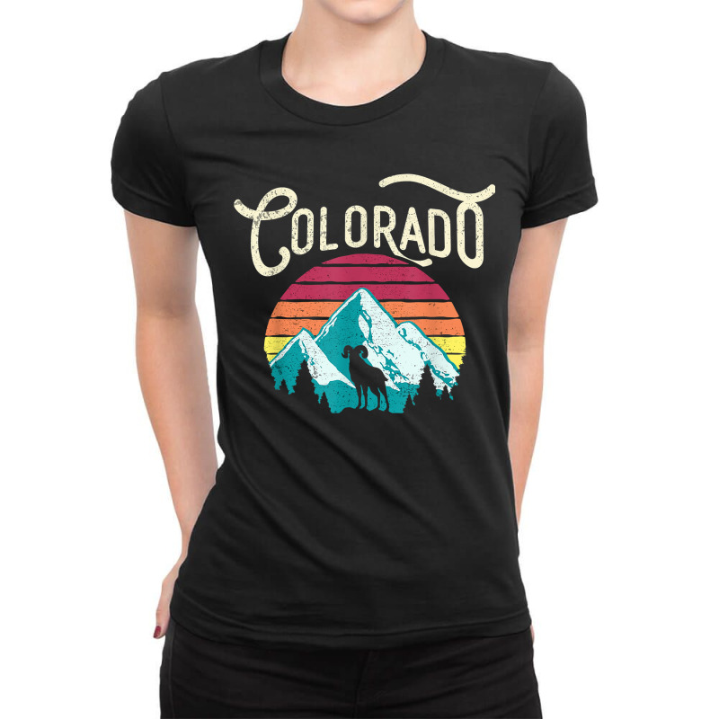 Retro Colorado Co Mountains Wildlife Bighorn Sheep Ladies Fitted T-Shirt by RomanMikolyants | Artistshot