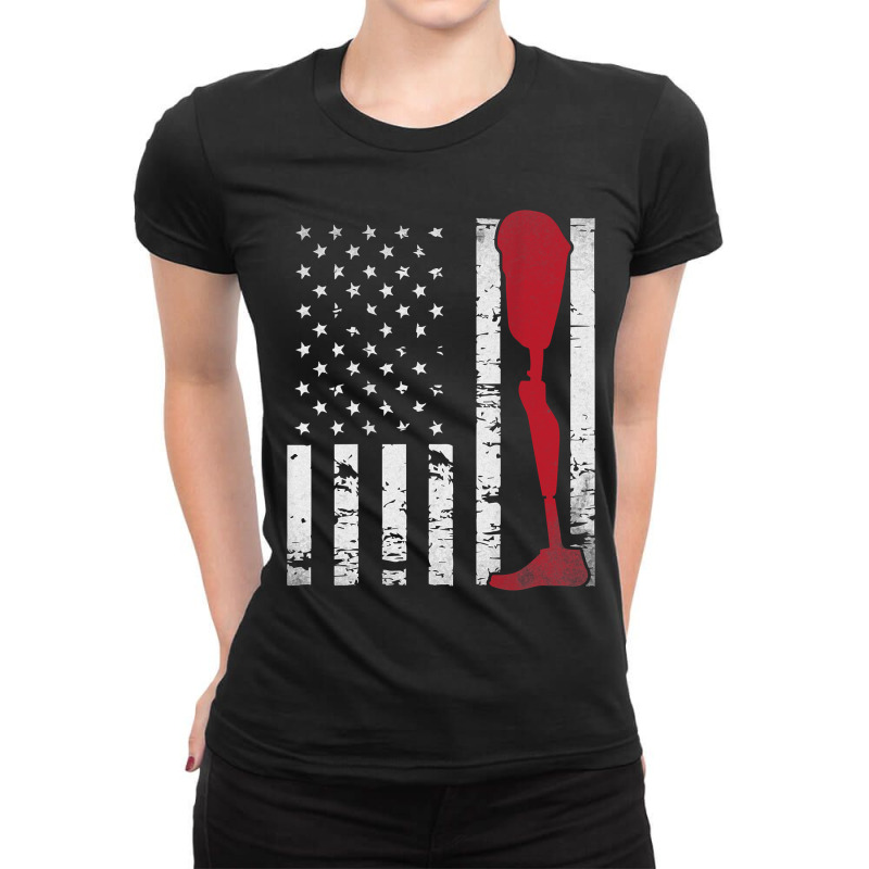 Amputee Patriotic Prosthetic Leg Flag Ladies Fitted T-Shirt by NikoPittman | Artistshot