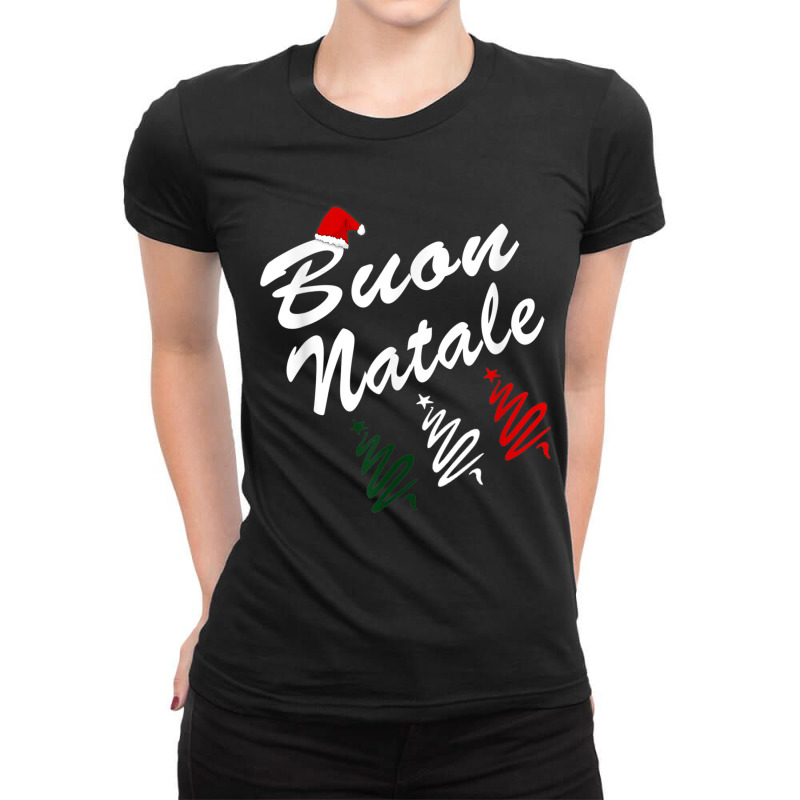 Buon Natale Santa Hat T Shirt Ladies Fitted T-Shirt by cm-arts | Artistshot