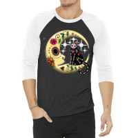 Funny Cat & Moon Sugar Skull Dia De Los Muertos Day Of Dead Raglan Bas 3/4 Sleeve Shirt | Artistshot