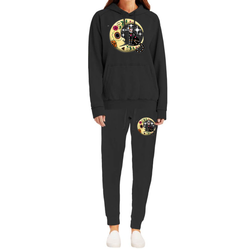 Funny Cat & Moon Sugar Skull Dia De Los Muertos Day Of Dead Raglan Bas Hoodie & Jogger Set | Artistshot