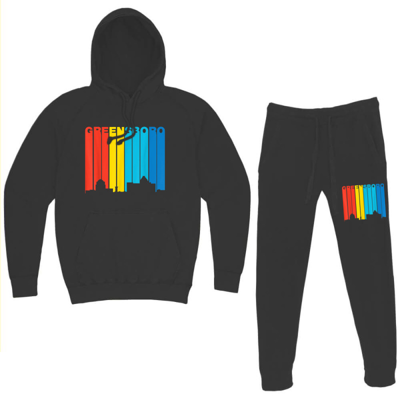 Retro 1970's Style Greensboro North Carolina Skyline T Shirt Hoodie & Jogger Set | Artistshot