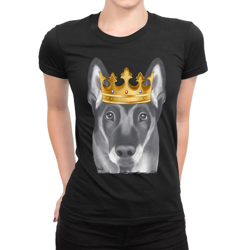 Belgian Malinoi Dog Wearing A Crown Ladies Fitted T-Shirt by Bestarts | Artistshot