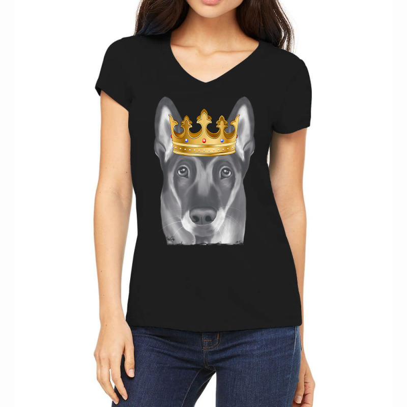 Belgian Malinoi Dog Wearing A Crown Women's V-Neck T-Shirt by Bestarts | Artistshot