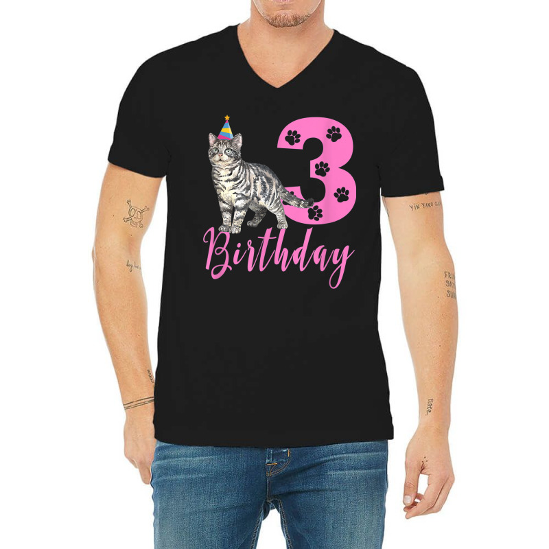 Cute American Shorthair 3th Birthday V-Neck Tee by Newart | Artistshot