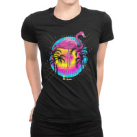 Flamingo Bird Tropical Synthwave 90s Art Exotic Pink Flamingo Palm Tre Ladies Fitted T-shirt | Artistshot