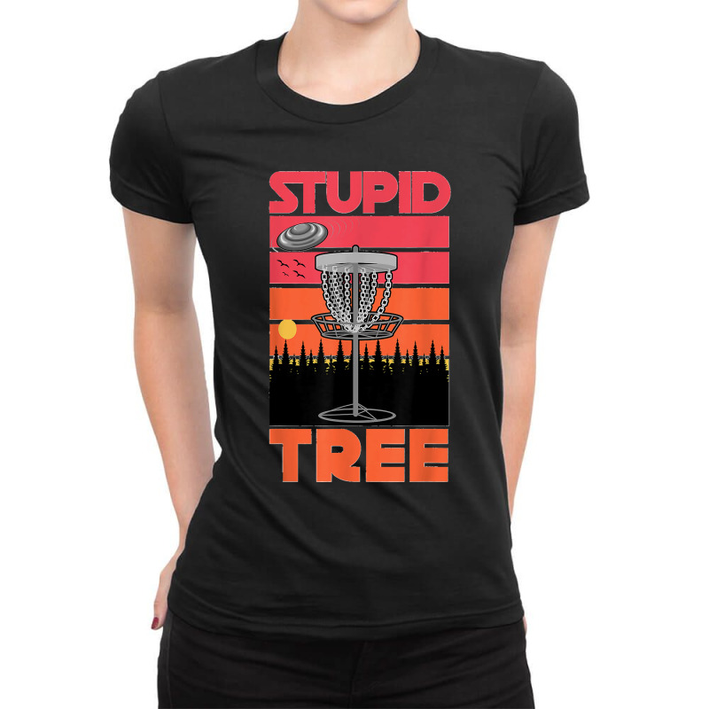 Stupid Tree Pinetree Sunset Funny Disc Frisbee Golf Player T Shirt Ladies Fitted T-Shirt by NataliaMata | Artistshot