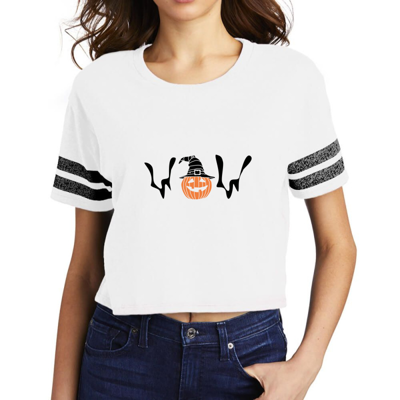 Wow Halloween Pumpkin Light Illustration Scorecard Crop Tee by selos47 | Artistshot