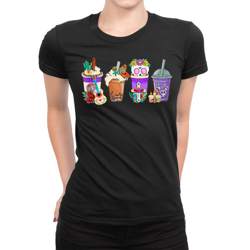 Funny Mexican Coffee Cups Calavera Dia De Muertos Halloween Tank Top Ladies Fitted T-Shirt by cm-arts | Artistshot