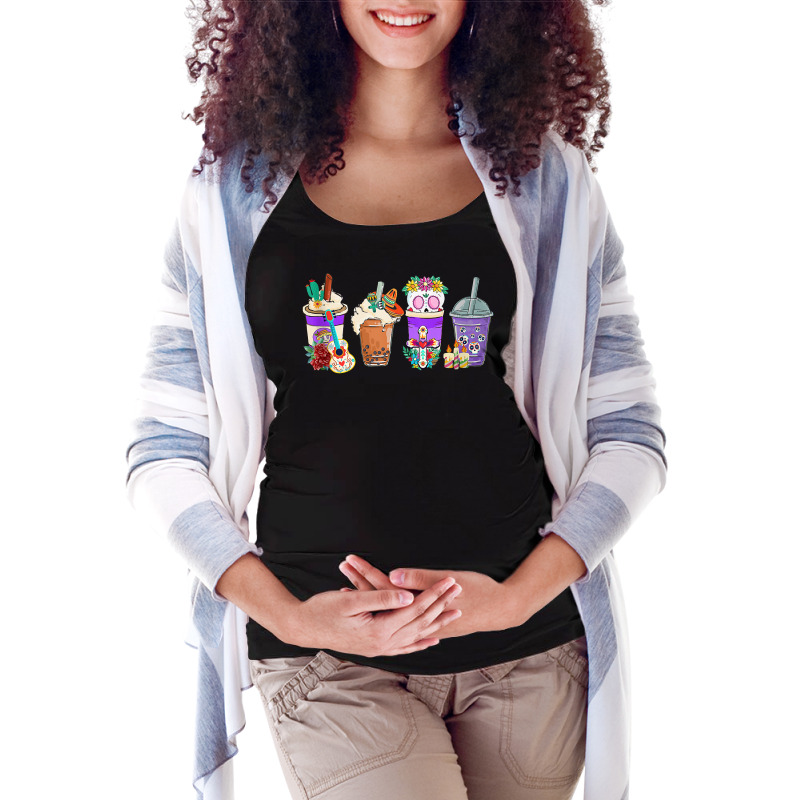 Funny Mexican Coffee Cups Calavera Dia De Muertos Halloween Tank Top Maternity Scoop Neck T-shirt by cm-arts | Artistshot