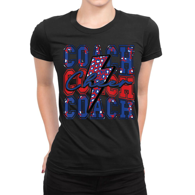 Cheer Coach Lightning Bolt Cheer Leopard Blue Red Ladies Fitted T-Shirt by Hoodies | Artistshot