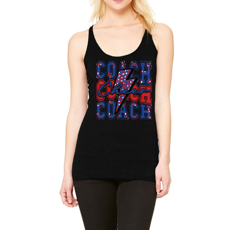 Cheer Coach Lightning Bolt Cheer Leopard Blue Red Racerback Tank by Hoodies | Artistshot