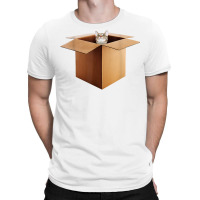 Funny Cat In A Big Cardboard Box For Cat Owners T Shirt T-shirt | Artistshot