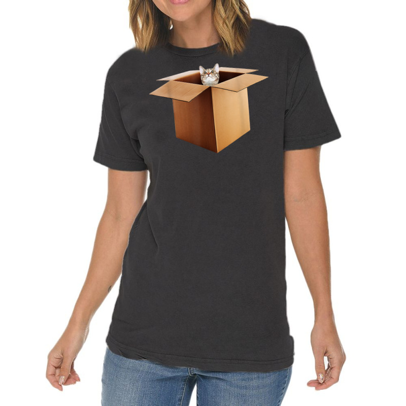 Funny Cat In A Big Cardboard Box For Cat Owners T Shirt Vintage T-Shirt by cm-arts | Artistshot