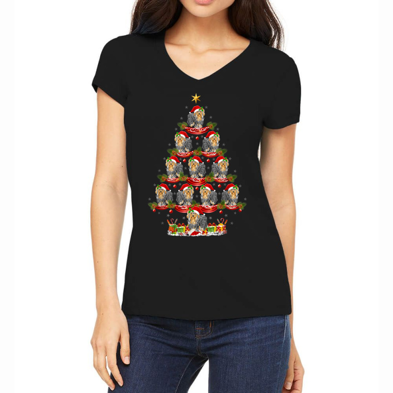 Funny Xmas Holiday Yorkshire Terrier Dog Christmas Tree Women's V-Neck T-Shirt by Shirts | Artistshot