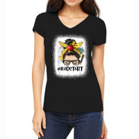 Head Start Teacher Messy Bun Hair Back To School Cute Bleach Women's V-neck T-shirt | Artistshot