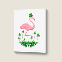 Flamingo Saint Patricks Day Gift Irish Clover Flamingo Lover Portrait Canvas Print | Artistshot