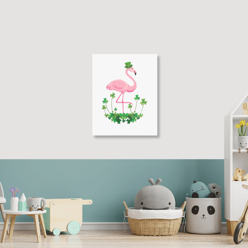 Flamingo Saint Patricks Day Gift Irish Clover Flamingo Lover Portrait Canvas Print | Artistshot