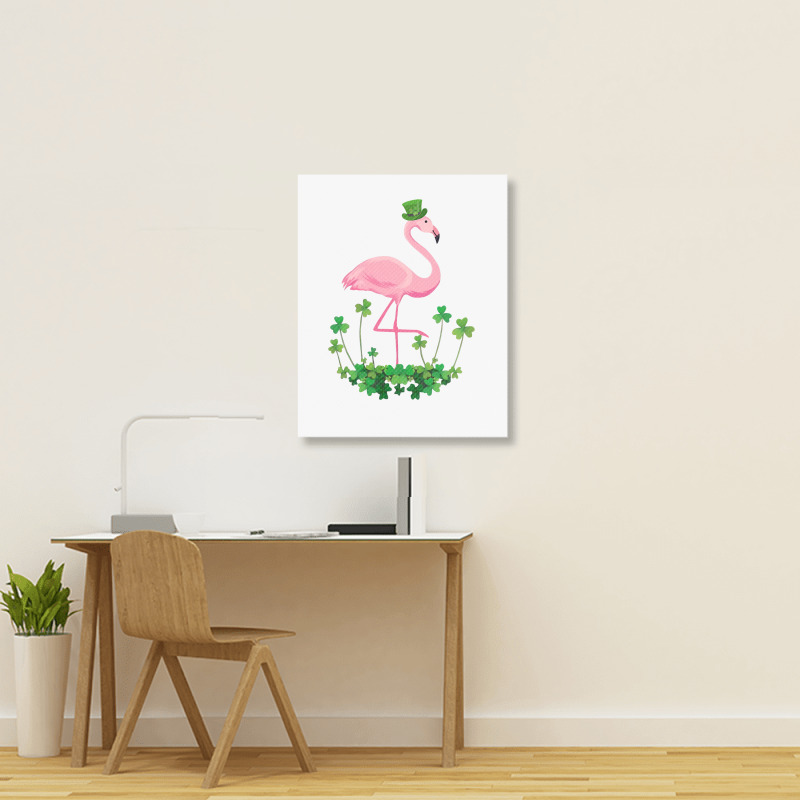 Flamingo Saint Patricks Day Gift Irish Clover Flamingo Lover Portrait Canvas Print | Artistshot