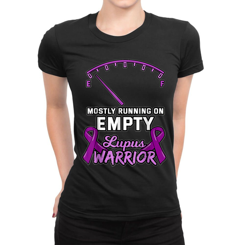 Mostly Running On Empty Lupus Warrior Fuel Gauge Low Ribbon T Shirt Ladies Fitted T-Shirt by DonnaLee | Artistshot