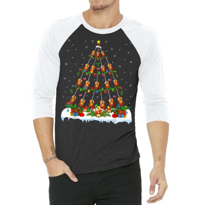 Funny Violin Christmas Tree Lights Santa Violin Xmas 3/4 Sleeve Shirt | Artistshot