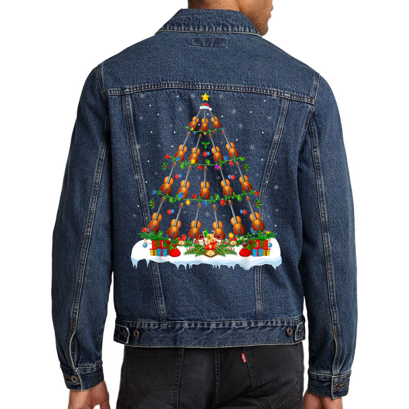 Funny Violin Christmas Tree Lights Santa Violin Xmas Men Denim Jacket | Artistshot