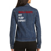 Show Goats Eat Sleep Repeat   Fun Fair T Shirt Ladies Denim Jacket | Artistshot