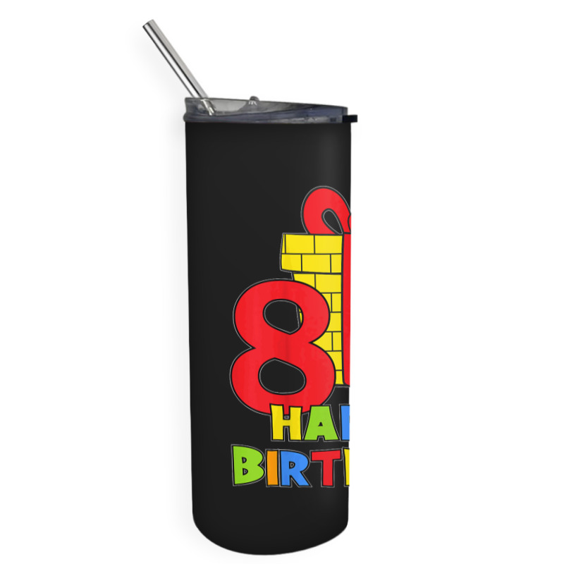 Kids 8 Years Old 8th Birthday Construction Worker Boy Children's Birth Skinny Tumbler | Artistshot