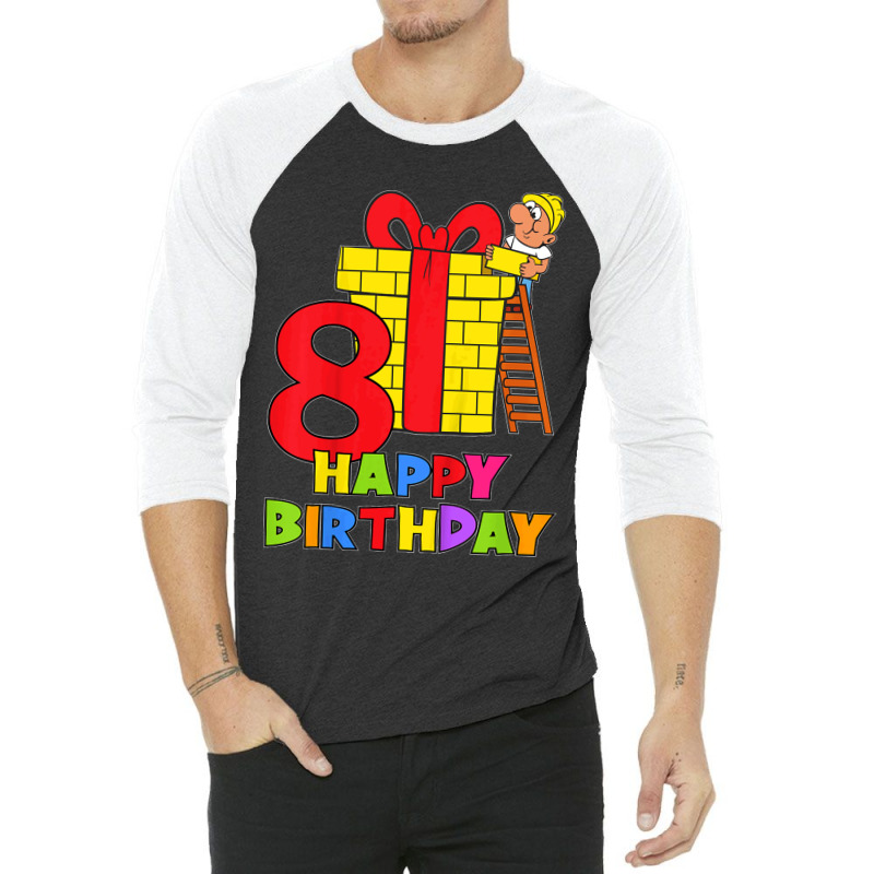 Kids 8 Years Old 8th Birthday Construction Worker Boy Children's Birth 3/4 Sleeve Shirt | Artistshot