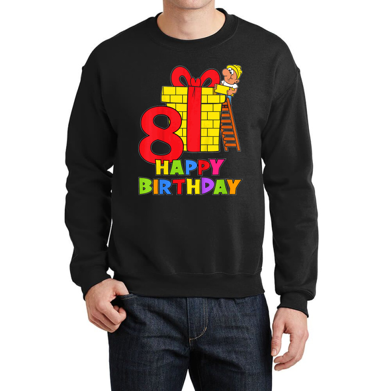 Kids 8 Years Old 8th Birthday Construction Worker Boy Children's Birth Crewneck Sweatshirt | Artistshot