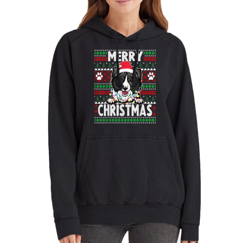 Border Collie Christmas Lights Dog Lovers Xmas Pajama Vintage Hoodie | Artistshot