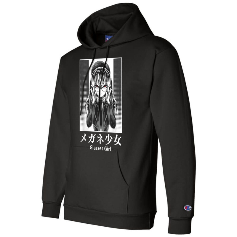 Japanese Glasses Girl Anime Otaku Kanji Katakana Japan T Shirt Champion Hoodie by cm-arts | Artistshot