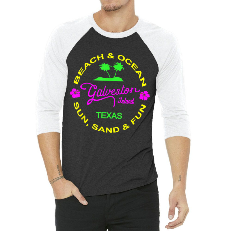 Ocean & Beach Galveston Island Texas Vacation Black T Shirt 3/4 Sleeve Shirt by cm-arts | Artistshot