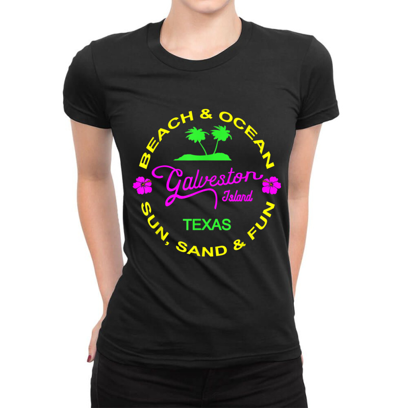 Ocean & Beach Galveston Island Texas Vacation Black T Shirt Ladies Fitted T-Shirt by cm-arts | Artistshot